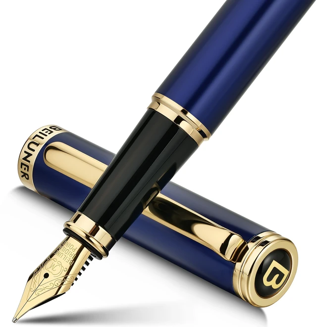 Main image of Blue Fountain Pen,Stunning Luxury Pens with 24K Gold Finish, Gorgeous 24K Gilded Nib(Medium), Fancy Pen Gift for Men&Women -Ink Converter-Elegant, Reliable,Nice Pen for Writing