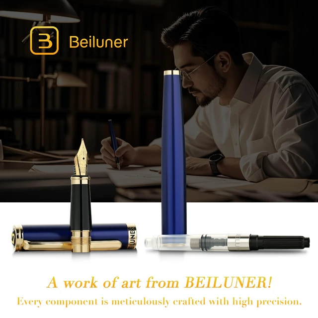 Alt view image 6 of 7 - Blue Fountain Pen,Stunning Luxury Pens with 24K Gold Finish, Gorgeous 24K Gilded Nib(Medium), Fancy Pen Gift for Men&Women -Ink Converter-Elegant, Reliable,Nice Pen for Writing