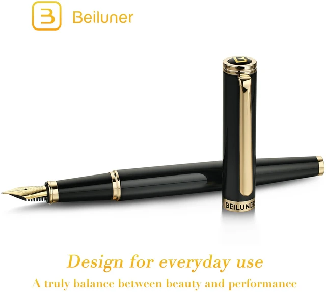 Alt view image 2 of 7 - Black Fountain Pen,Stunning Luxury Pens with 24K Gold Accents, Gorgeous 24K Gilded Nib(Medium), Trustworthy Pen Gift for Men&Women -Ink Converter-Elegant, Reliable,Nice Pen for Writing