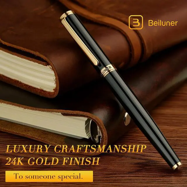Alt view image 3 of 7 - Black Fountain Pen,Stunning Luxury Pens with 24K Gold Accents, Gorgeous 24K Gilded Nib(Medium), Trustworthy Pen Gift for Men&Women -Ink Converter-Elegant, Reliable,Nice Pen for Writing