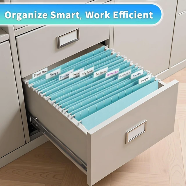 Alt view image 5 of 7 - 25-Pack Hanging File Folders, Letter Size, Includes 35 Transparent Label Cards & 50 Sticker Labels,1/5-Cut Tabs for Home & Office Organization(Light Blue)