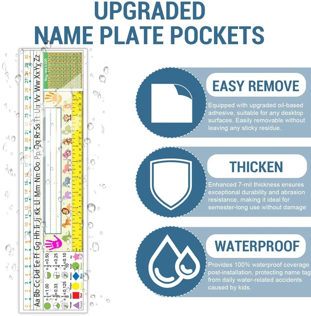 Alt view image 4 of 7 - 40 PCS Nameplate Pocket, 18.9" x 4.7" Adhesive Desk Name Tag Sleeves Easy Remove Nameplates Holder, Thicken Clear Scratch Proof Name Tag Pockets for Classroom Desk