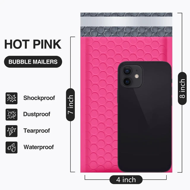 Alt view image 2 of 7 - Bubble Mailers 4x8" Hot Pink 50 Pack Usable Size 4x7" Shipping Bags Opaque Self Seal Adhesive Waterproof Boutique Padded Envelopes for Jewelry Makeup Small Bubble Mailers for Trading Cards #000