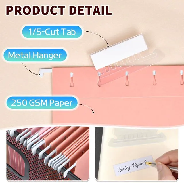 Alt view image 2 of 7 - 25-Pack Pastel Hanging File Folders, Letter Size with 1/5-Cut Tabs, 35 Transparent Label Cards, 50 Sticker LabelsHome Office & Filing Cabinets