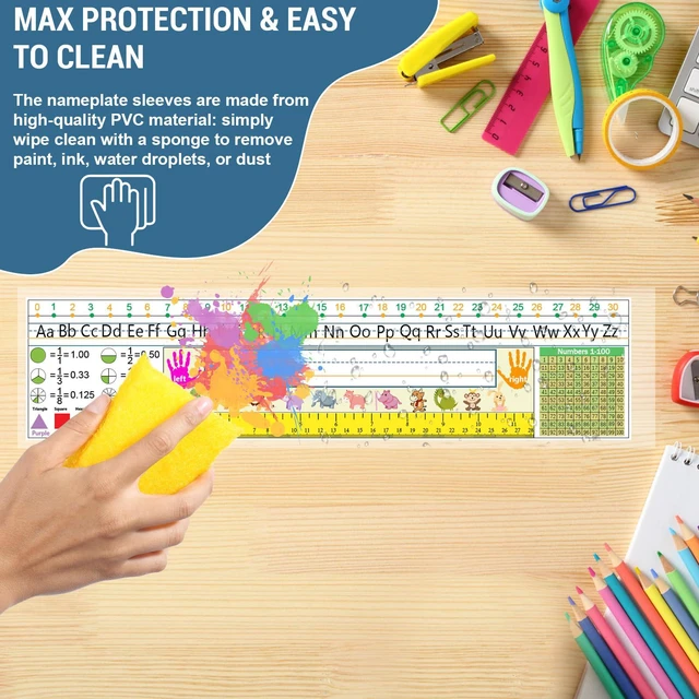 Alt view image 6 of 7 - 40 PCS Nameplate Pocket, 18.9" x 4.7" Adhesive Desk Name Tag Sleeves Easy Remove Nameplates Holder, Thicken Clear Scratch Proof Name Tag Pockets for Classroom Desk