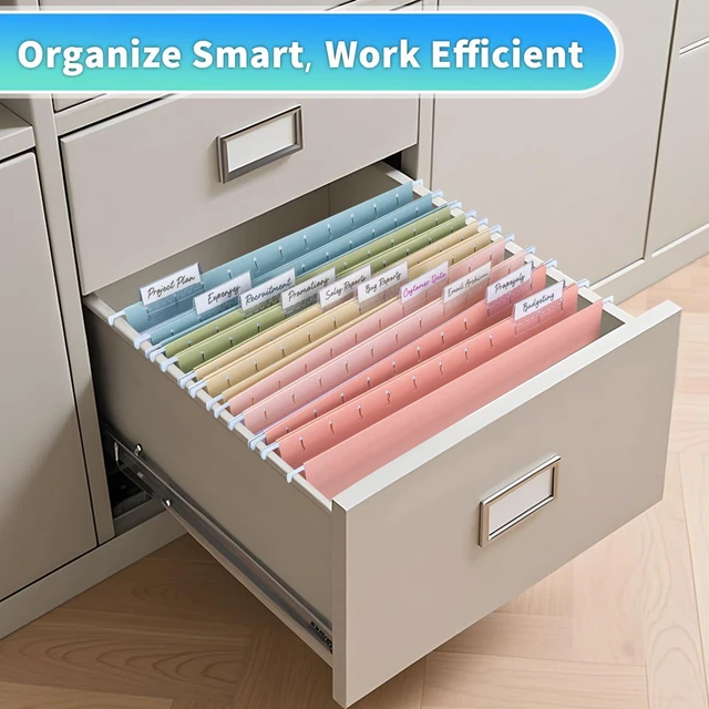Alt view image 5 of 7 - 25-Pack Pastel Hanging File Folders, Letter Size with 1/5-Cut Tabs, 35 Transparent Label Cards, 50 Sticker LabelsHome Office & Filing Cabinets