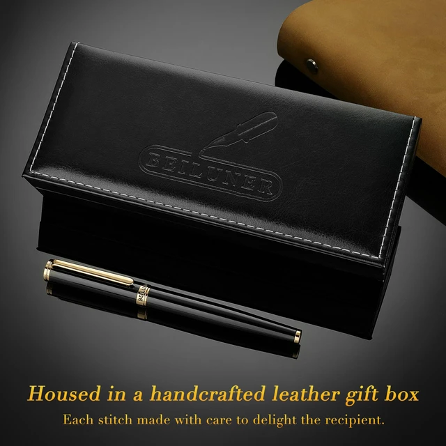 Alt view image 5 of 7 - Black Fountain Pen,Stunning Luxury Pens with 24K Gold Accents, Gorgeous 24K Gilded Nib(Medium), Trustworthy Pen Gift for Men&Women -Ink Converter-Elegant, Reliable,Nice Pen for Writing