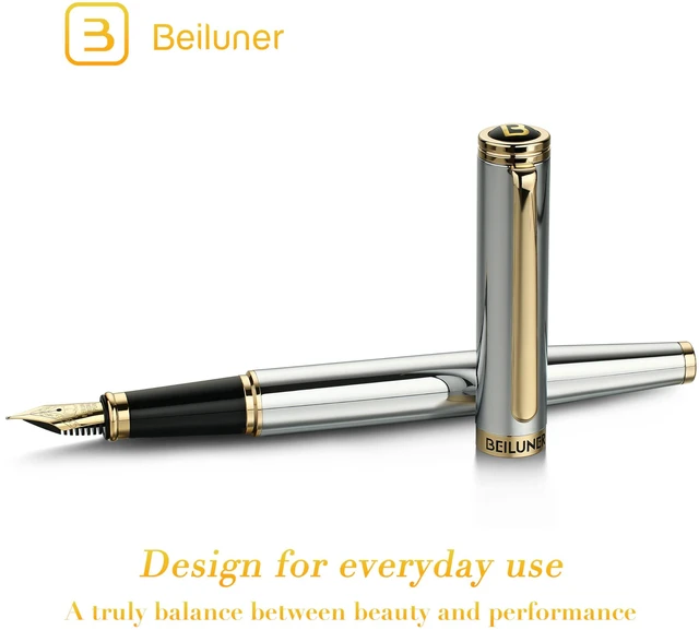 Alt view image 2 of 7 - Silver Chrome Fountain Pen,Stunning Luxury with 24K Gold Accents, Gorgeous 24K Gilded Nib(Fine), Trustworthy Pen Gift for Men&Women -Ink Converter-Elegant, Graduation,Nice Pen for Writing