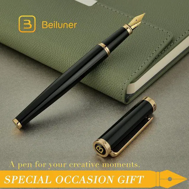 Alt view image 7 of 7 - Black Fountain Pen,Stunning Luxury Pens with 24K Gold Accents, Gorgeous 24K Gilded Nib(Medium), Trustworthy Pen Gift for Men&Women -Ink Converter-Elegant, Reliable,Nice Pen for Writing