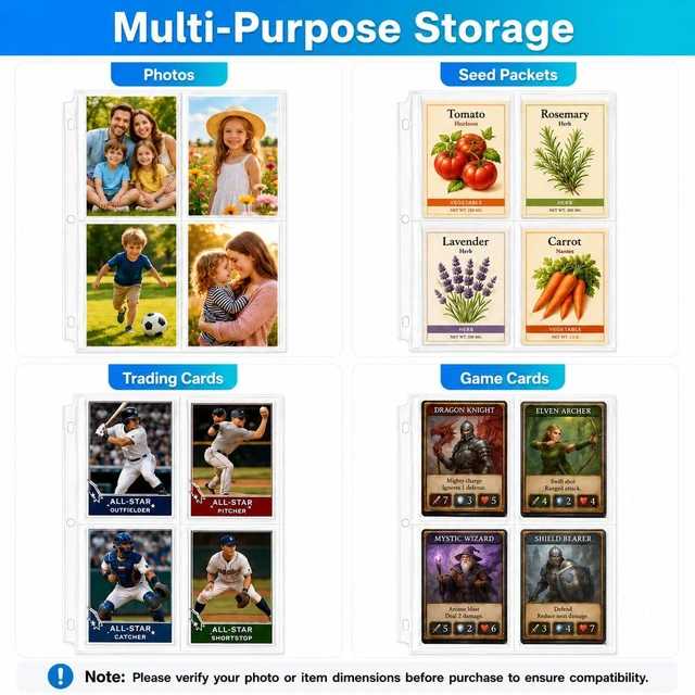 Alt view image 5 of 7 - 120 Pack Photo Sleeves for 3 Ring Binder (960 Pictures), 3.5x5 in Heavy-Duty Archival Page Protectors, 4-Pocket Clear Photo Album Refill Pages, Plastic Seed Packet Sleeves, Acid-Free