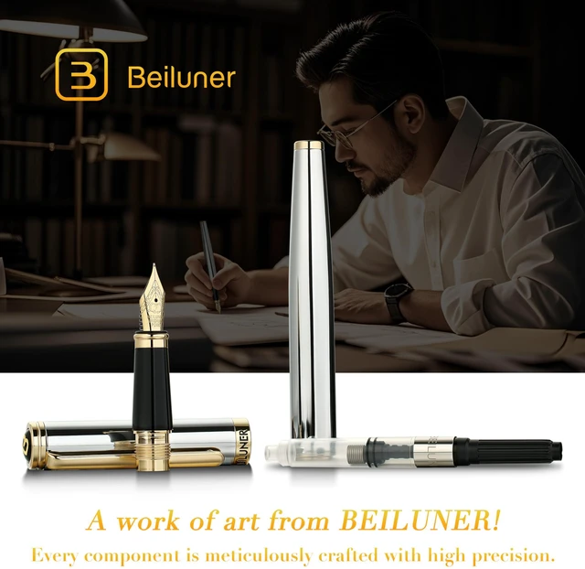 Alt view image 6 of 7 - Silver Chrome Fountain Pen,Stunning Luxury with 24K Gold Accents, Gorgeous 24K Gilded Nib(Fine), Trustworthy Pen Gift for Men&Women -Ink Converter-Elegant, Graduation,Nice Pen for Writing