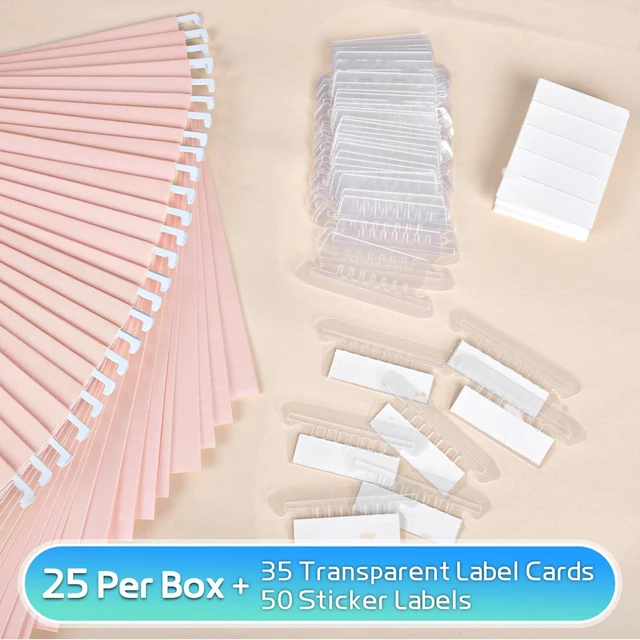 Alt view image 3 of 7 - 25-Pack Pink Hanging File Folders, Letter Size with 1/5-Cut Tabs, 35 Transparent Label Cards & 50 Sticker Labelsfor Home & Office Organization
