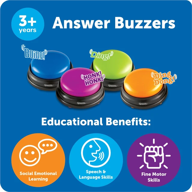 Alt view image 6 of 7 - Answer Buzzers, Set of 4 Classroom Must Haves, Teacher Supplies, Sound Effect Button, Family Game Shows, Buzzers for Trivia, Participation Tools