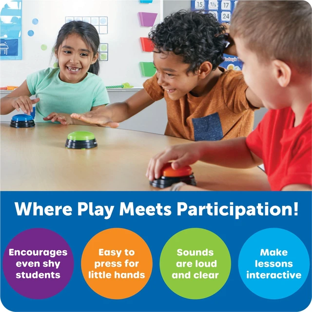 Alt view image 4 of 7 - Answer Buzzers, Set of 4 Classroom Must Haves, Teacher Supplies, Sound Effect Button, Family Game Shows, Buzzers for Trivia, Participation Tools