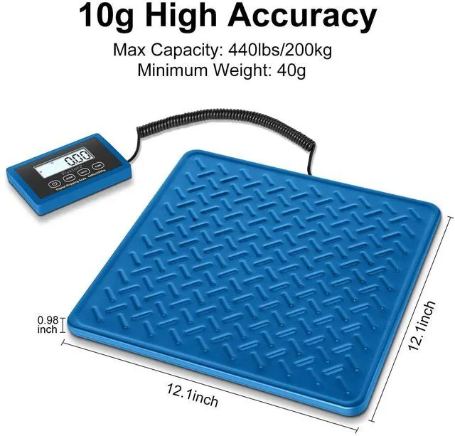 Alt view image 2 of 7 - Shipping Scale, 440LB x 10g Postal Scale, Hold & Tare Function Durable Alloy Steel Platform, Heavy Duty Scale for Packages, Luggage, Large Floor Scale Battery and AC Adapter Included