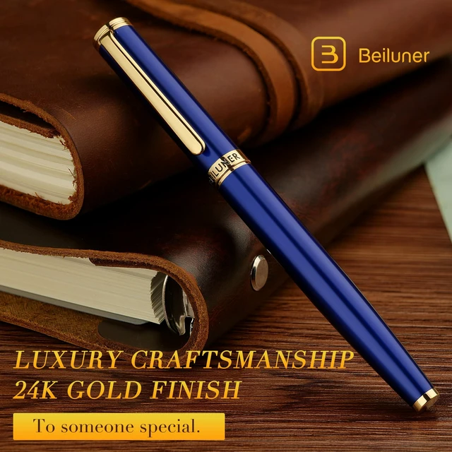 Alt view image 3 of 7 - Blue Fountain Pen,Stunning Luxury Pens with 24K Gold Finish, Gorgeous 24K Gilded Nib(Medium), Fancy Pen Gift for Men&Women -Ink Converter-Elegant, Reliable,Nice Pen for Writing