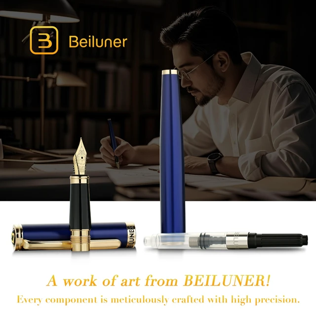 Alt view image 6 of 7 - Blue Fountain Pen,Stunning Luxury Pens with 24K Gold Finish, Gorgeous 24K Gilded Nib(Fine), Trustworthy Pen Gift for Men&Women -Ink Converter-Elegant, Graduation,Nice Pen for Writing