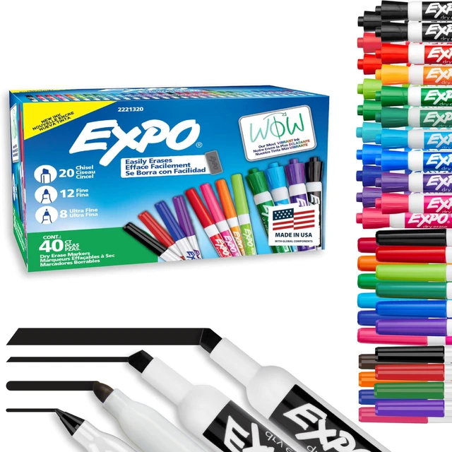 Main image of Dry Erase Markers Ultimate Pack, Assorted Colors, Chisel, Fine & Ultra Fine Mixed Tips, 40 Count - Whiteboard Markers for Office, School, Classroom