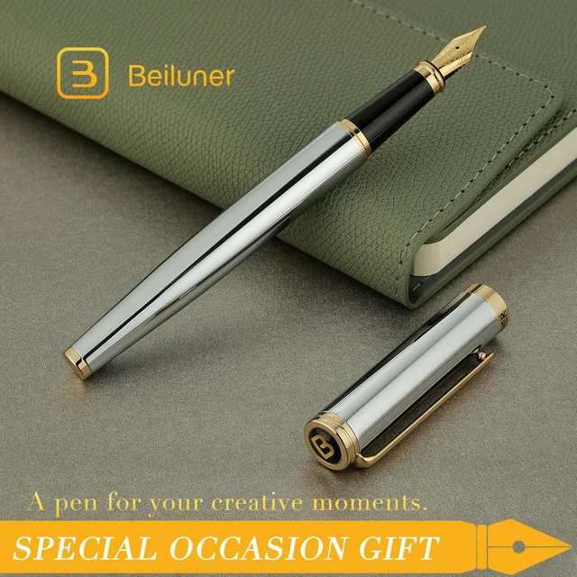 Alt view image 7 of 7 - Silver Chrome Fountain Pen,Stunning Luxury with 24K Gold Accents, Gorgeous 24K Gilded Nib(Fine), Trustworthy Pen Gift for Men&Women -Ink Converter-Elegant, Graduation,Nice Pen for Writing