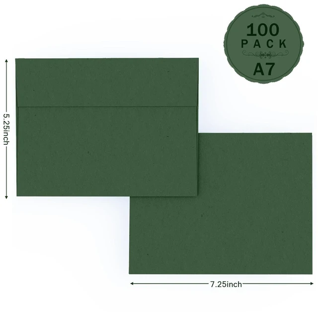 Alt view image 2 of 7 - 100 Pack Dark Green Envelopes 5x7, 5.25 x 7.25 in, 120GSM A7 Self Seal Printable Envelopes for Invitation, Photos, Bridal Shower, Wedding