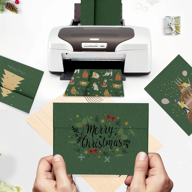 Alt view image 5 of 7 - 100 Pack Dark Green Envelopes 5x7, 5.25 x 7.25 in, 120GSM A7 Self Seal Printable Envelopes for Invitation, Photos, Bridal Shower, Wedding