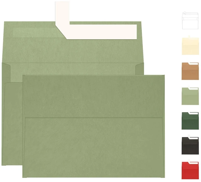 Main image of A7 Sage Green Envelopes 100 Pack, 5.25 x 7.25 in, 120GSM 5x7 Self Seal Printable Envelopes for Invitation, 5x7 Gift Cards, Birthday, Baby Shower