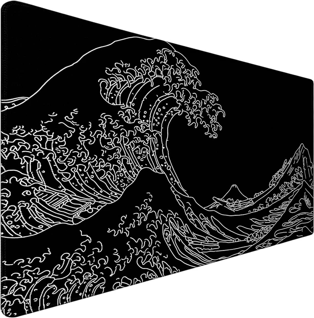 Main image of Large Gaming Mouse Pad, Waterproof Extra Large Big Mouse Pad with Stitched Edge, XXXL Non-Slip Black Computer Long Mousepad for Gamer, Office & Home, Wave Lines