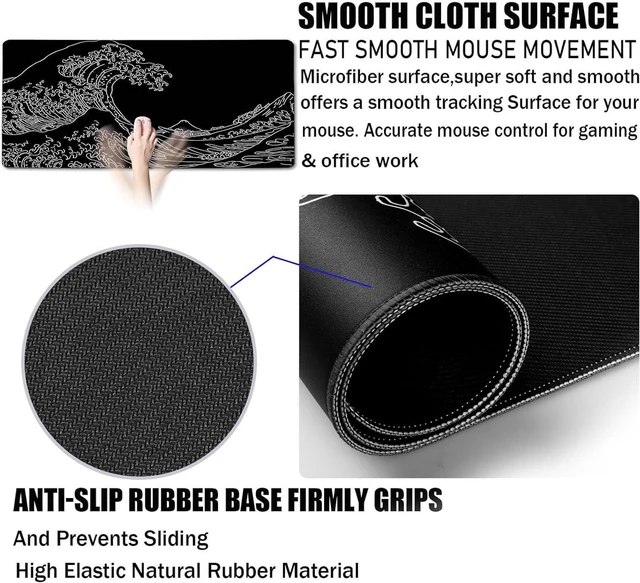 Alt view image 3 of 7 - Large Gaming Mouse Pad, Waterproof Extra Large Big Mouse Pad with Stitched Edge, XXXL Non-Slip Black Computer Long Mousepad for Gamer, Office & Home, Wave Lines