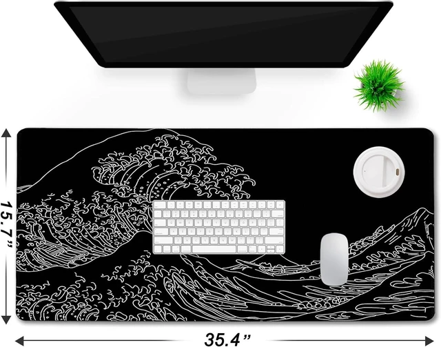 Alt view image 6 of 7 - Large Gaming Mouse Pad, Waterproof Extra Large Big Mouse Pad with Stitched Edge, XXXL Non-Slip Black Computer Long Mousepad for Gamer, Office & Home, Wave Lines