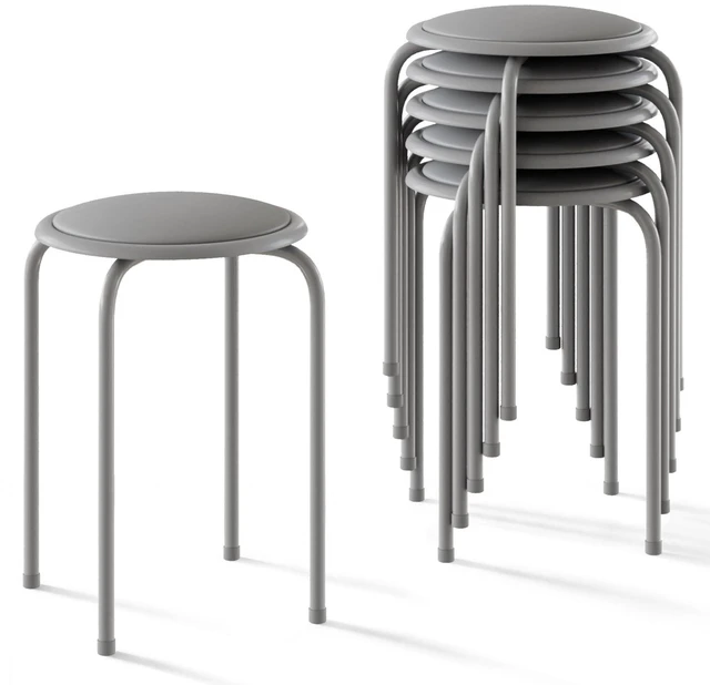 Main image of 6-Piece Stacking Stools, 17 Inch Standard Height, Padded Seat & Steel Legs, Portable Stackable Decoration Stools for School Classroom and Office Use, Grey