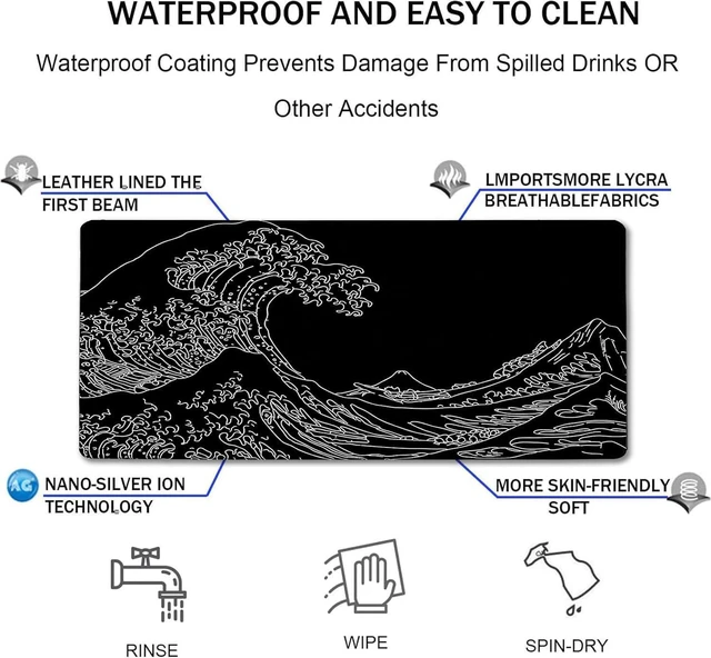 Alt view image 4 of 7 - Large Gaming Mouse Pad, Waterproof Extra Large Big Mouse Pad with Stitched Edge, XXXL Non-Slip Black Computer Long Mousepad for Gamer, Office & Home, Wave Lines