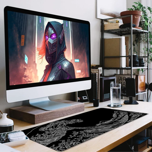 Alt view image 7 of 7 - Large Gaming Mouse Pad, Waterproof Extra Large Big Mouse Pad with Stitched Edge, XXXL Non-Slip Black Computer Long Mousepad for Gamer, Office & Home, Wave Lines