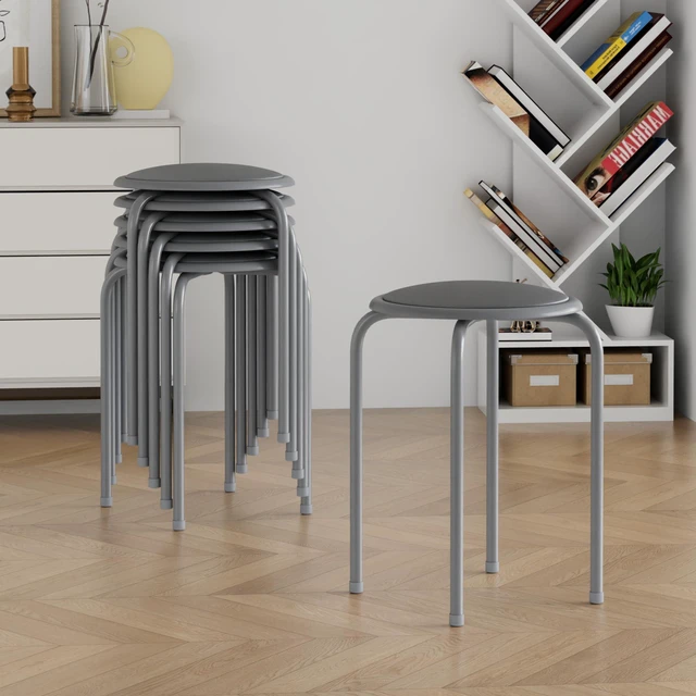 Alt view image 4 of 7 - 6-Piece Stacking Stools, 17 Inch Standard Height, Padded Seat & Steel Legs, Portable Stackable Decoration Stools for School Classroom and Office Use, Grey