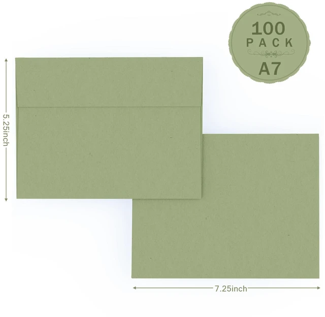 Alt view image 2 of 7 - A7 Sage Green Envelopes 100 Pack, 5.25 x 7.25 in, 120GSM 5x7 Self Seal Printable Envelopes for Invitation, 5x7 Gift Cards, Birthday, Baby Shower