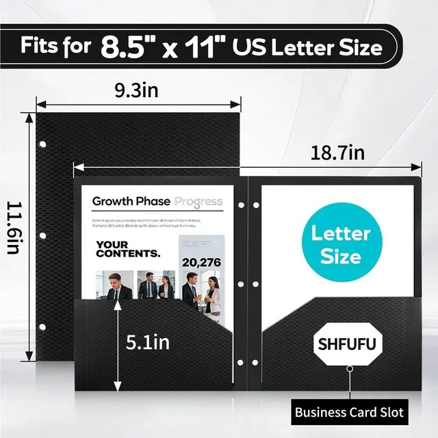 Alt view image 2 of 6 - 48 Pcs Textured 2 Pocket Folder(Black) Plastic Folders with Pockets 3 Hole Punched, Fits Letter Size 3-Ring Binder, Heavy Duty Textured Folder for School,Office,Back to School Supplies,Bulk