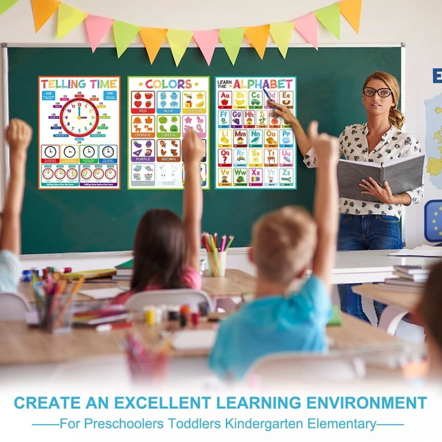 Alt view image 5 of 7 - 16 Educational Posters for Classroom - Kindergarten Preschool Elementary Classroom Must Haves - Laminated Learning Posters for Toddlers 1-3,Class Supplies Wall Decor, Voice Level Chart, ABC