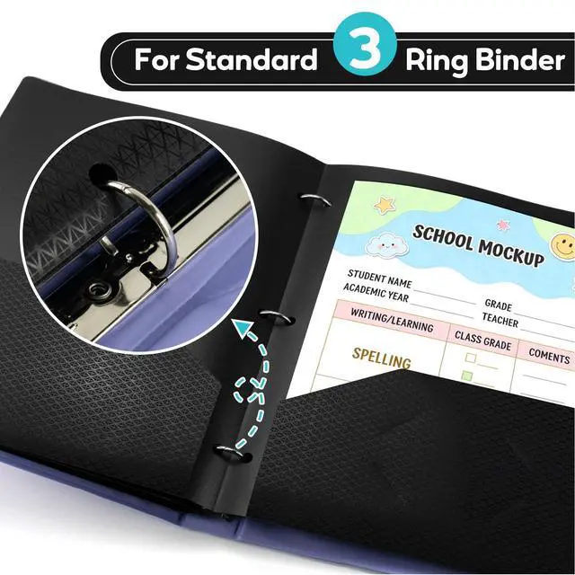 Alt view image 5 of 6 - 48 Pcs Textured 2 Pocket Folder(Black) Plastic Folders with Pockets 3 Hole Punched, Fits Letter Size 3-Ring Binder, Heavy Duty Textured Folder for School,Office,Back to School Supplies,Bulk