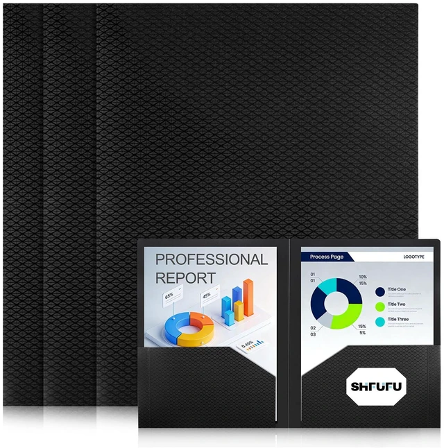 Alt view image 2 of 6 - 24 Pcs Textured 2 Pocket Plastic FoldersBlack, Durable Letter Size File Folders with Business Card Slot, Heavy Duty Plastic for School Office,Acid-Free,Back to School Supplies,Bulk