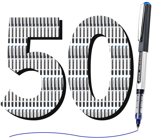 Main image of Blue Rollerball Pens 50 Pack, 0.5mm Extra Fine Point Roller Ball Pen Back to School Essential, Quick Drying, Liquid Ink Pens Fine Point Smooth Writing Pen for Journaling, Office Supplies