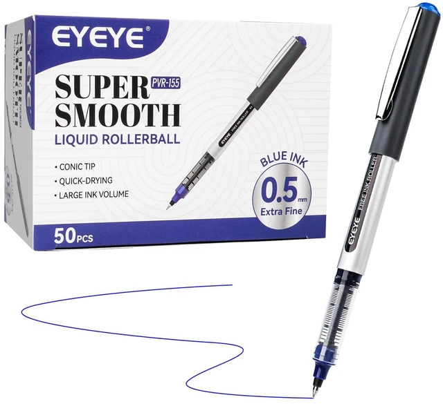 Alt view image 2 of 7 - Blue Rollerball Pens 50 Pack, 0.5mm Extra Fine Point Roller Ball Pen Back to School Essential, Quick Drying, Liquid Ink Pens Fine Point Smooth Writing Pen for Journaling, Office Supplies