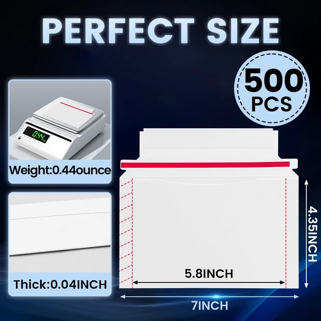 Alt view image 4 of 7 - 500 Pack Mailer Trading Card Envelopes7" x 4.35" Trading Card Mailers for Shipping, Perfect Sized Shipping Envelope for Mailing Semi-Rigid and Toploaders, Protector Supplies