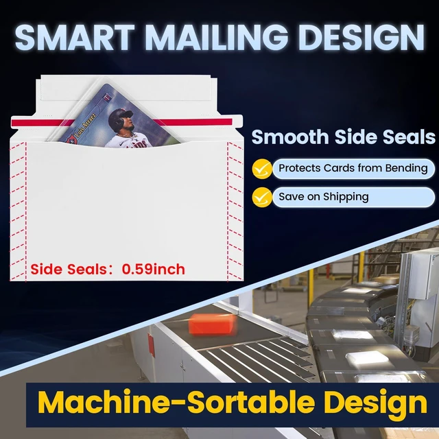 Alt view image 2 of 7 - 500 Pack Mailer Trading Card Envelopes7" x 4.35" Trading Card Mailers for Shipping, Perfect Sized Shipping Envelope for Mailing Semi-Rigid and Toploaders, Protector Supplies