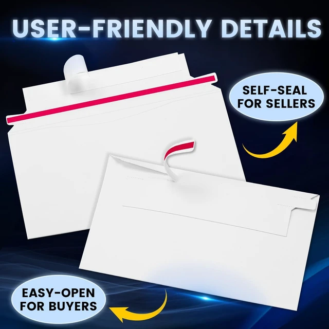 Alt view image 6 of 7 - 500 Pack Mailer Trading Card Envelopes7" x 4.35" Trading Card Mailers for Shipping, Perfect Sized Shipping Envelope for Mailing Semi-Rigid and Toploaders, Protector Supplies