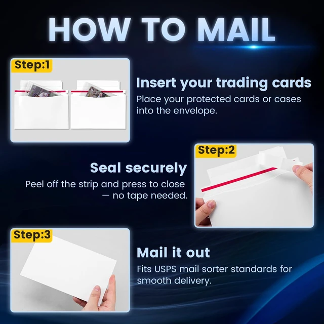 Alt view image 7 of 7 - 500 Pack Mailer Trading Card Envelopes7" x 4.35" Trading Card Mailers for Shipping, Perfect Sized Shipping Envelope for Mailing Semi-Rigid and Toploaders, Protector Supplies