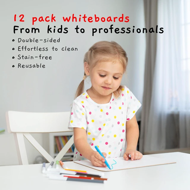 Alt view image 2 of 7 - Bigtime 12 Pack 9x12 Classroom Whiteboards for Kids - Small Double-Sided White - White Boards Bulk Set, Classroom Essentials - Magnetic Dry Erase Boards for Students, Teacher