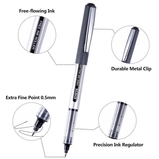 Alt view image 4 of 7 - Black Pens Pack of 50, 0.5mm Extra Fine Point Roller Ball Pen Back to School Essential, Quick Drying Liquid Ink Rollerball Pen Fine Point Smooth Writing Pen for Journaling Office Supplies