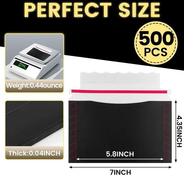 Alt view image 4 of 7 - 500 Pack Mailer Trading Card Envelopes7" x 4.35" Trading Card Mailers for Shipping, Perfect Sized Shipping Envelope for Mailing Semi-Rigid and Toploaders, Protector Supplies.(Black)