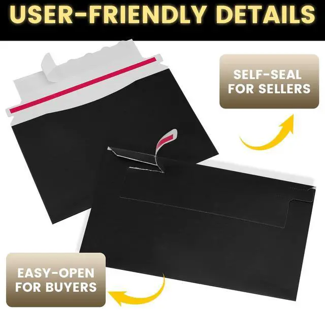 Alt view image 6 of 7 - 500 Pack Mailer Trading Card Envelopes7" x 4.35" Trading Card Mailers for Shipping, Perfect Sized Shipping Envelope for Mailing Semi-Rigid and Toploaders, Protector Supplies.(Black)