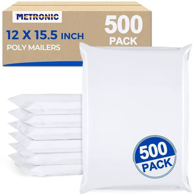Main image of Poly Mailers 12x15.5 500pcs Bulk Shipping Bags for Business White Self Seal Waterproof Shipping Envelopes Mailers Poly Bags, Thick Mailing Packaging Bags for Online Sellers Shipping Clothes