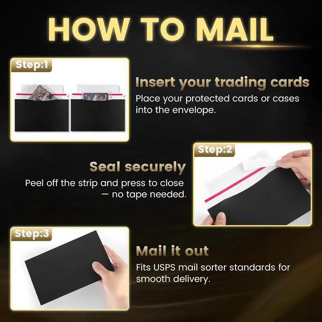 Alt view image 7 of 7 - 500 Pack Mailer Trading Card Envelopes7" x 4.35" Trading Card Mailers for Shipping, Perfect Sized Shipping Envelope for Mailing Semi-Rigid and Toploaders, Protector Supplies.(Black)